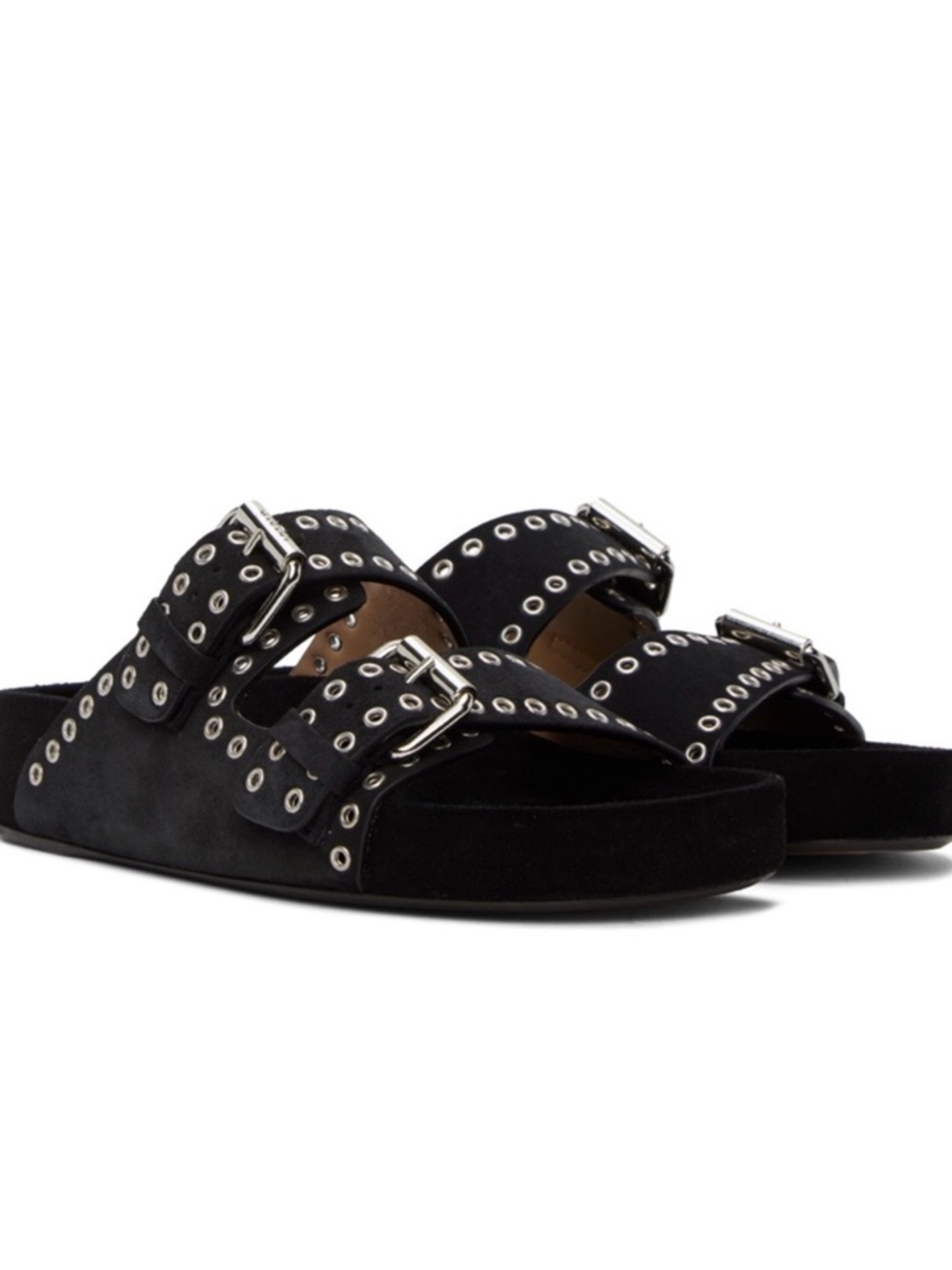 Isabel Marant Black Suede Double-Buckle Studded Sandals Lennyo - Picture 10 of 12